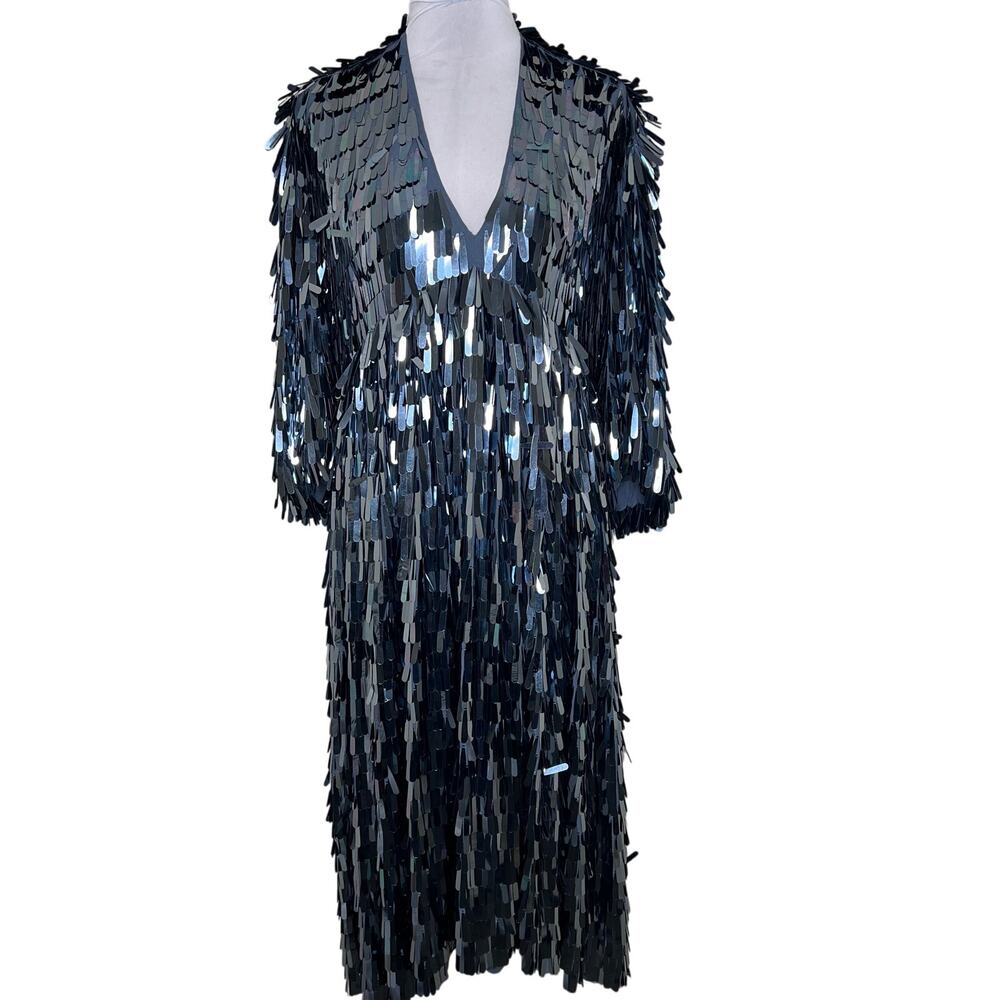 ASOS Cocktail Dress 6 Teardrop Sequin Midi Blue Party Statement Special Occasion